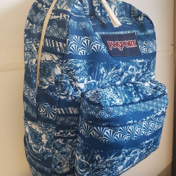 JANSPORT Backpack pattern blue white solid color back shoulder straps bags - Picture 8 of 14